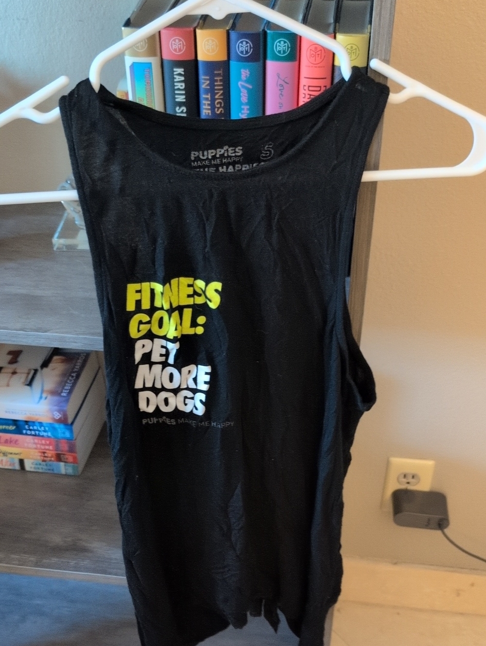 PUPPIES Black Dog Tank Top with Neon Yellow Graphic